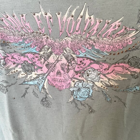 Zadig & Voltaire Marta Tee Womens Blue Beaded Skull Wings Graphic Top - Picture 4 of 7